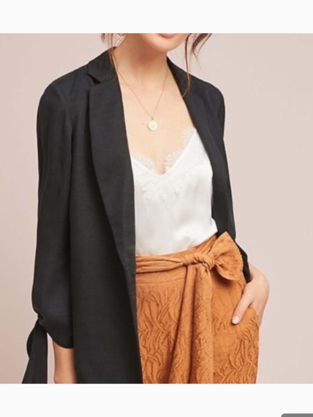 Cartonnier Anthropologie Women’s Black Lloyd Tie Sleeve Easy Blazer Jacket XS 0